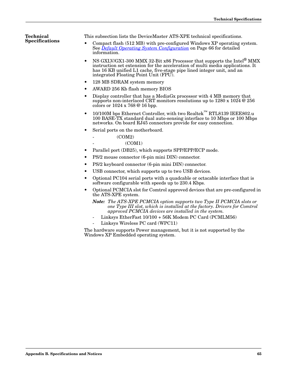 Technical specifications | Comtrol DM ATS-XPe User Manual | Page 65 / 96