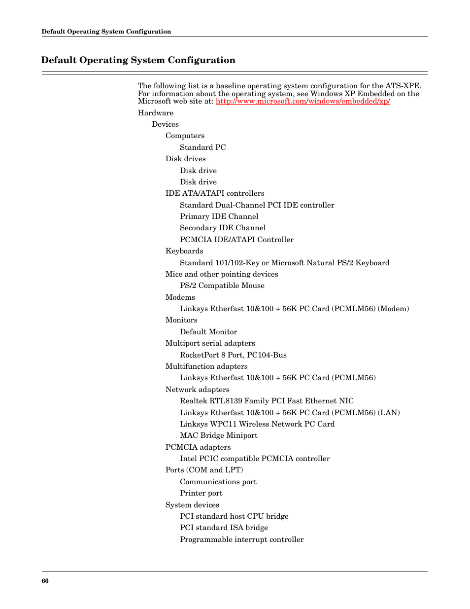 Default operating system configuration | Comtrol DM ATS-XPe User Manual | Page 66 / 96