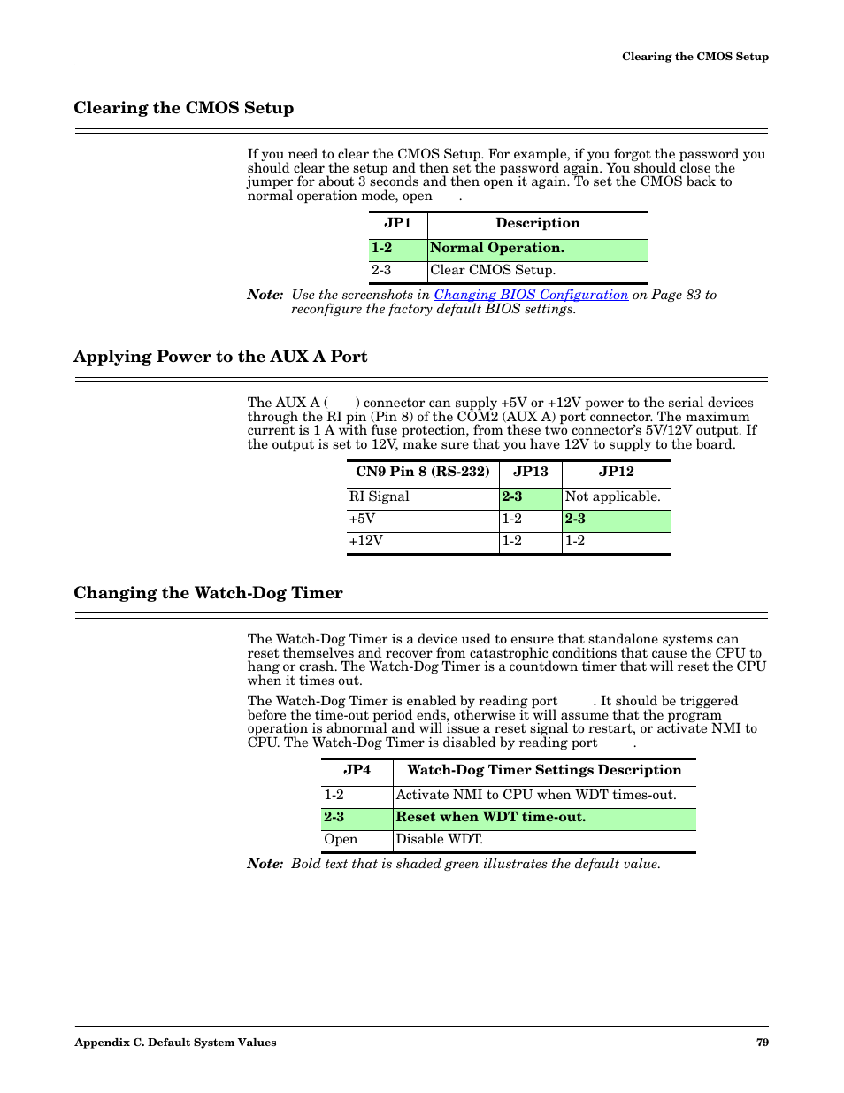 Clearing the cmos setup, Applying power to the aux a port, Changing the watch-dog timer | Comtrol DM ATS-XPe User Manual | Page 79 / 96