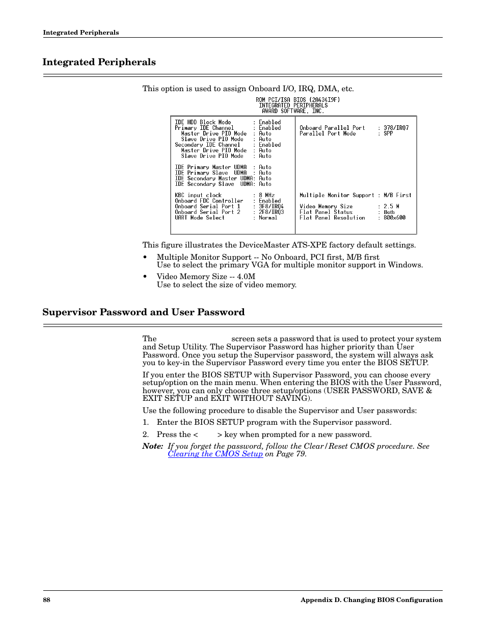 Integrated peripherals, Supervisor password and user password | Comtrol DM ATS-XPe User Manual | Page 88 / 96
