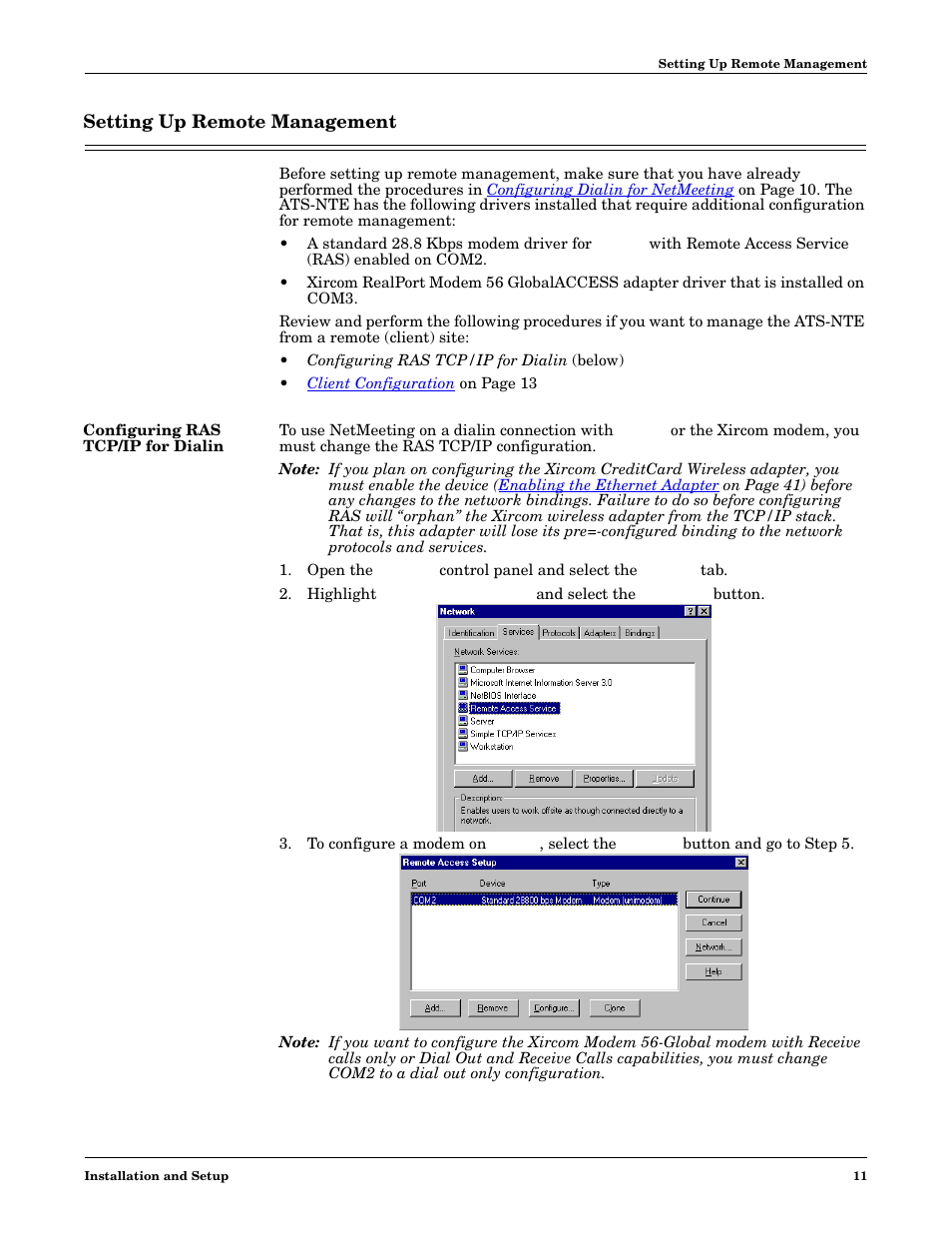 Setting up remote management, Configuring ras tcp/ip for dialin | Comtrol DM ATS-NTe User Manual | Page 11 / 76