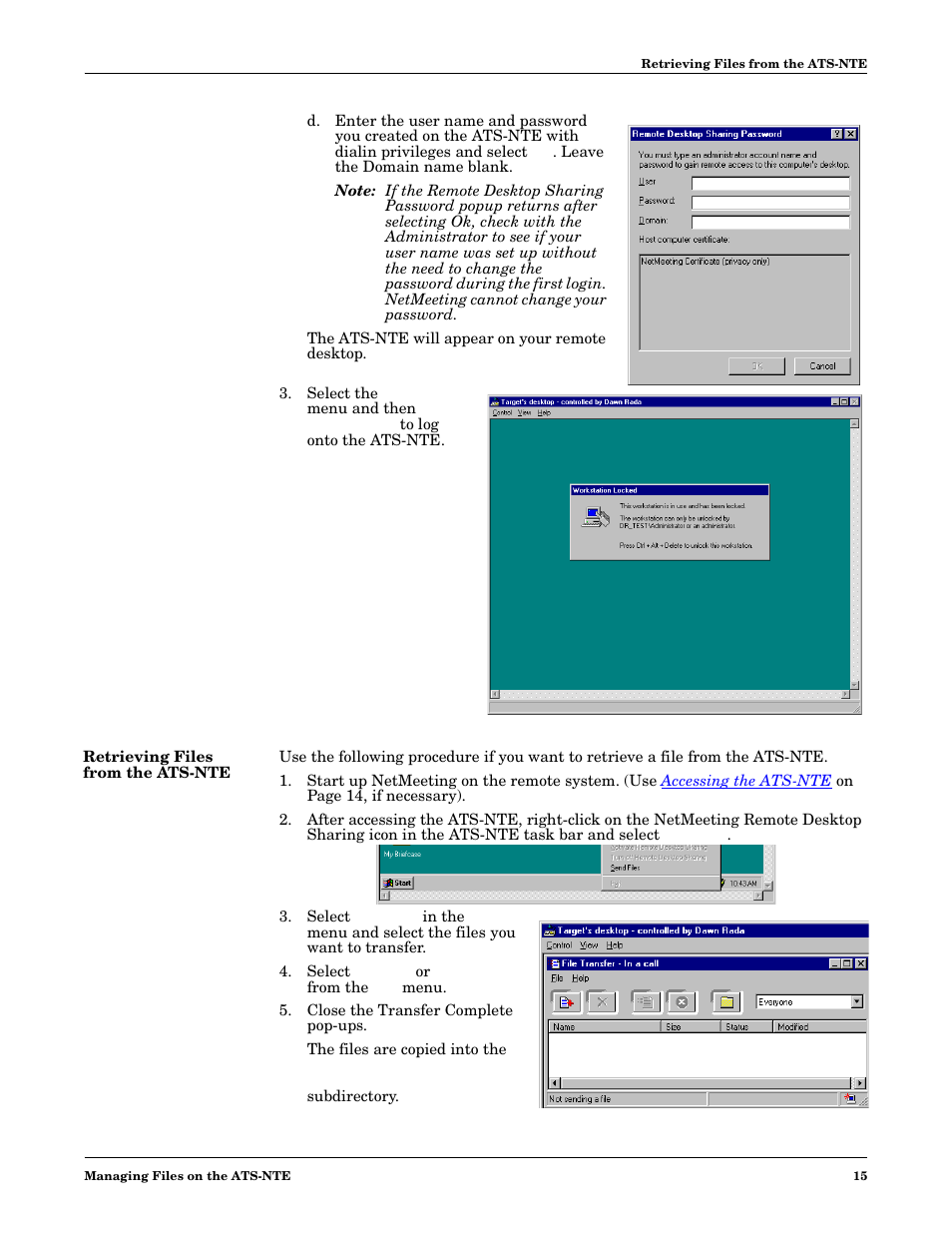 Retrieving files from the ats-nte, Select send all or send a file from the file menu, Close the transfer complete pop-ups | Comtrol DM ATS-NTe User Manual | Page 15 / 76