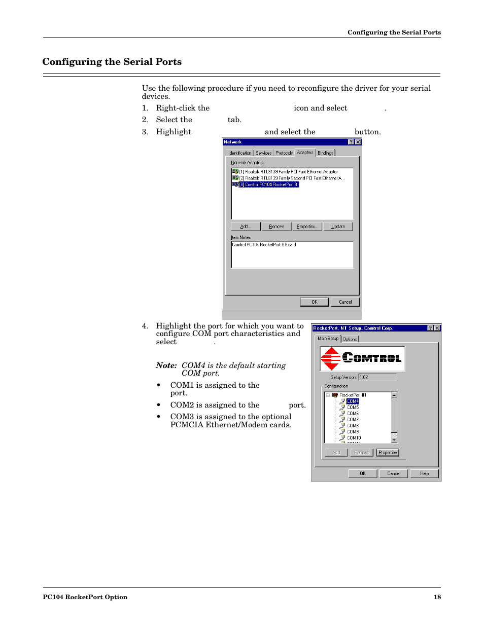 Configuring the serial ports, Select the adapters tab | Comtrol DM ATS-NTe User Manual | Page 18 / 76