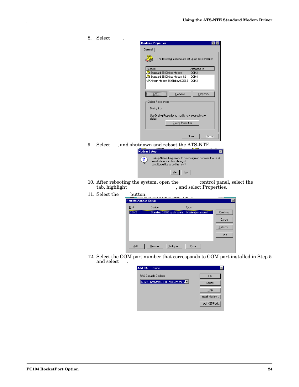 Select close, Select no, and shutdown and reboot the ats-nte, Select the add button | Comtrol DM ATS-NTe User Manual | Page 24 / 76