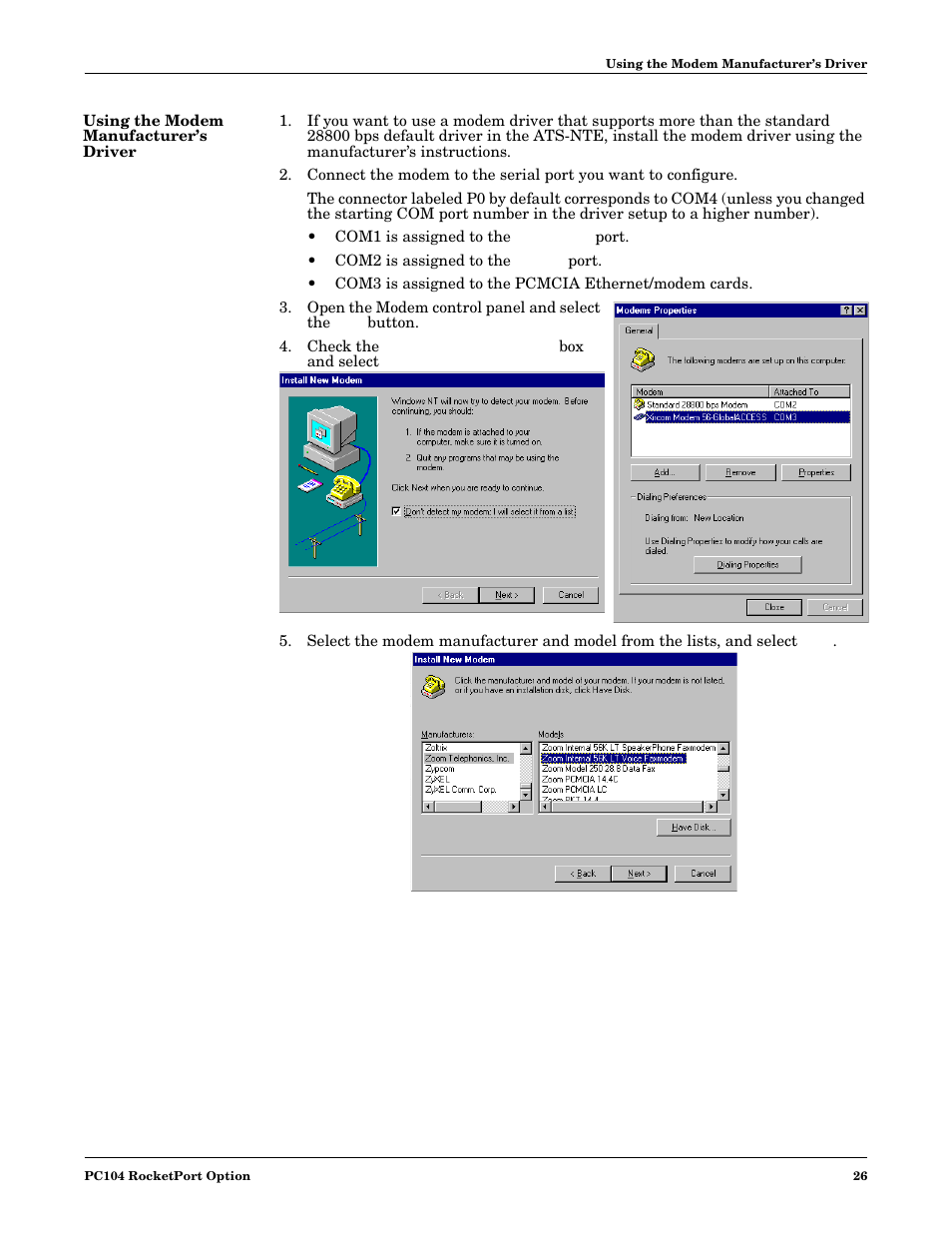 Using the modem manufacturer’s driver | Comtrol DM ATS-NTe User Manual | Page 26 / 76