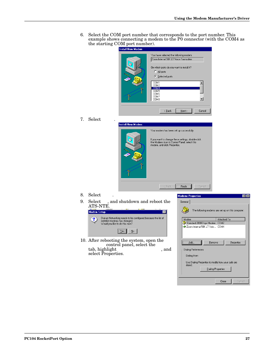 Select finish, Select close, Select no, and shutdown and reboot the ats-nte | Comtrol DM ATS-NTe User Manual | Page 27 / 76