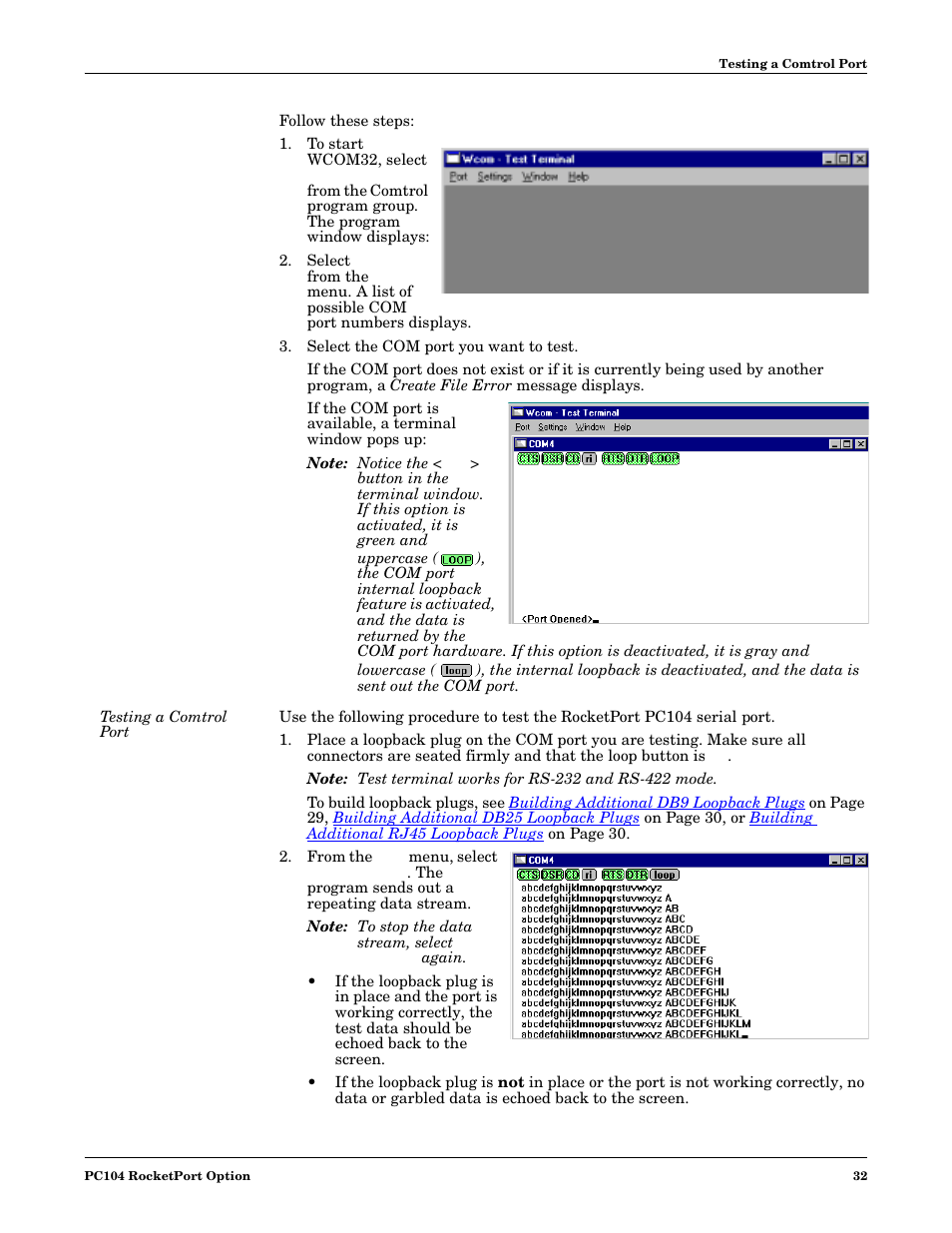 Select the com port you want to test, Testing a comtrol port | Comtrol DM ATS-NTe User Manual | Page 32 / 76