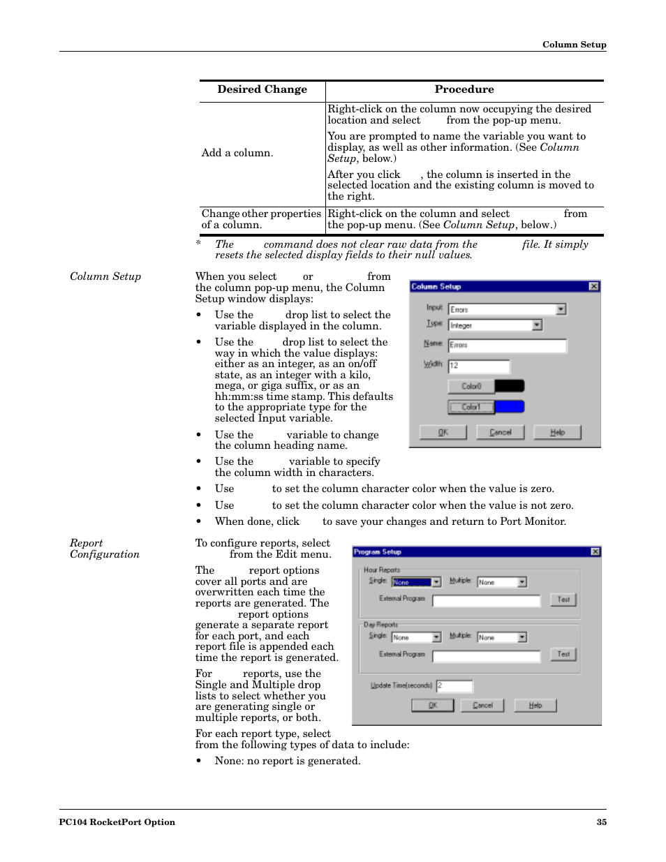 Column setup, Report configuration, Column setup report configuration | Comtrol DM ATS-NTe User Manual | Page 35 / 76