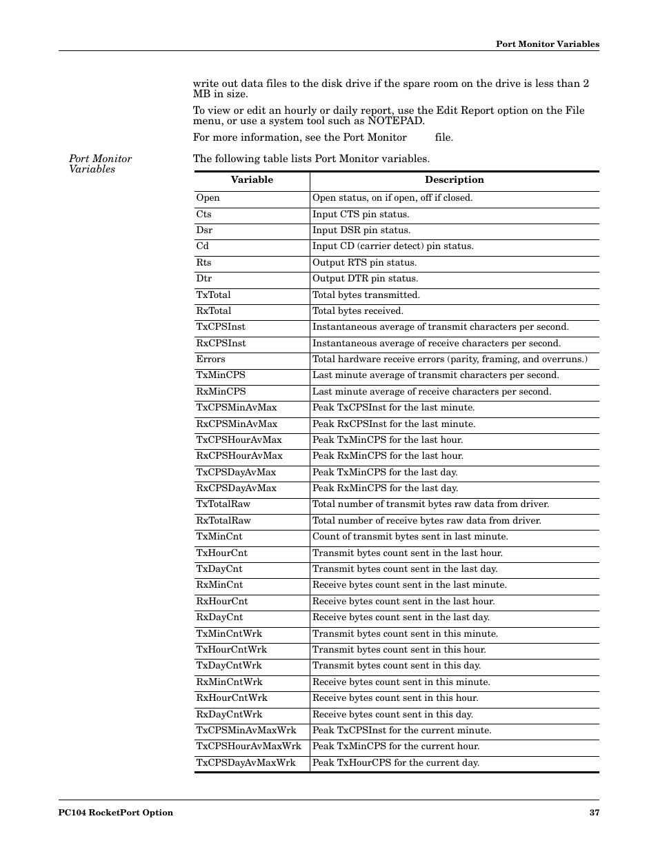 Port monitor variables, Port monitor, Variables | Comtrol DM ATS-NTe User Manual | Page 37 / 76