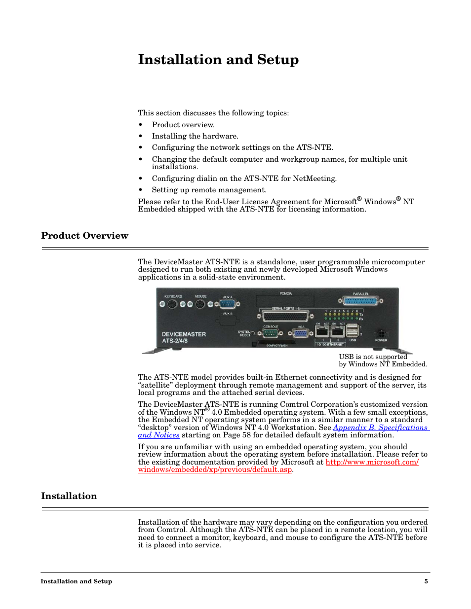 Installation and setup, Product overview, Installation | Product overview installation | Comtrol DM ATS-NTe User Manual | Page 5 / 76