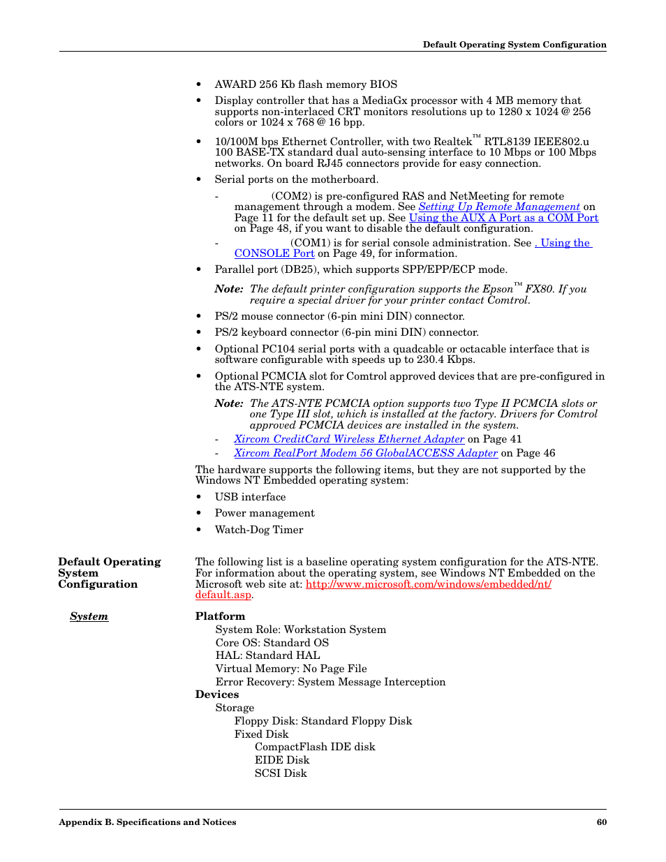 Default operating system configuration, System | Comtrol DM ATS-NTe User Manual | Page 60 / 76