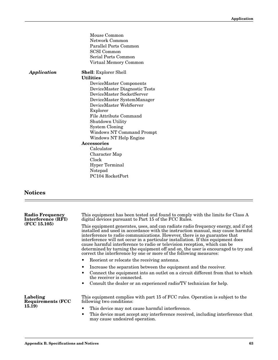 Application, Notices, Radio frequency interference (rfi) (fcc 15.105) | Labeling requirements (fcc 15.19) | Comtrol DM ATS-NTe User Manual | Page 63 / 76