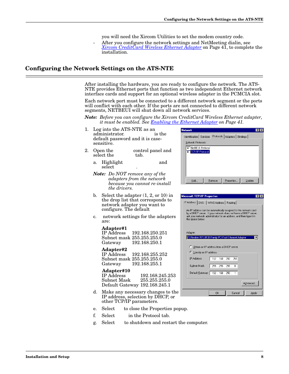 Configuring the network settings on the ats-nte | Comtrol DM ATS-NTe User Manual | Page 8 / 76