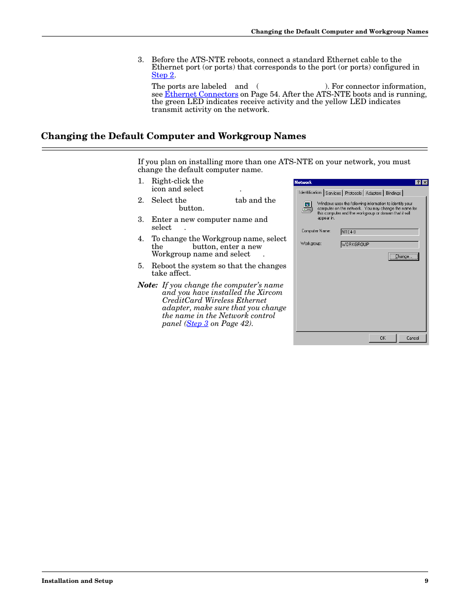 Changing the default computer and workgroup names, Enter a new computer name and select ok, Reboot the system so that the changes take affect | Comtrol DM ATS-NTe User Manual | Page 9 / 76