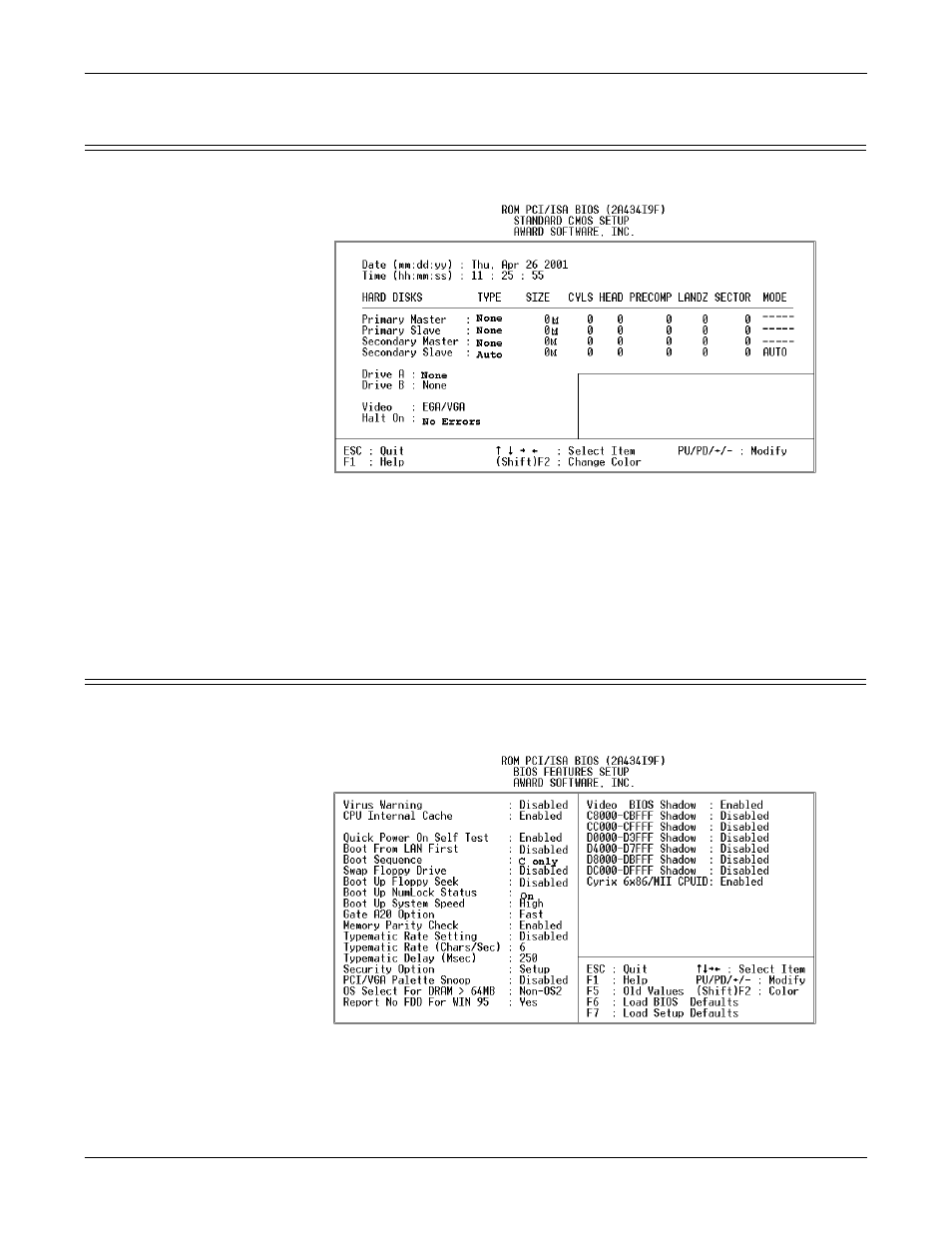 Standard cmos setup, Bios features setup, Standard cmos setup bios features setup | Comtrol DM ATS-LNX User Manual | Page 70 / 80