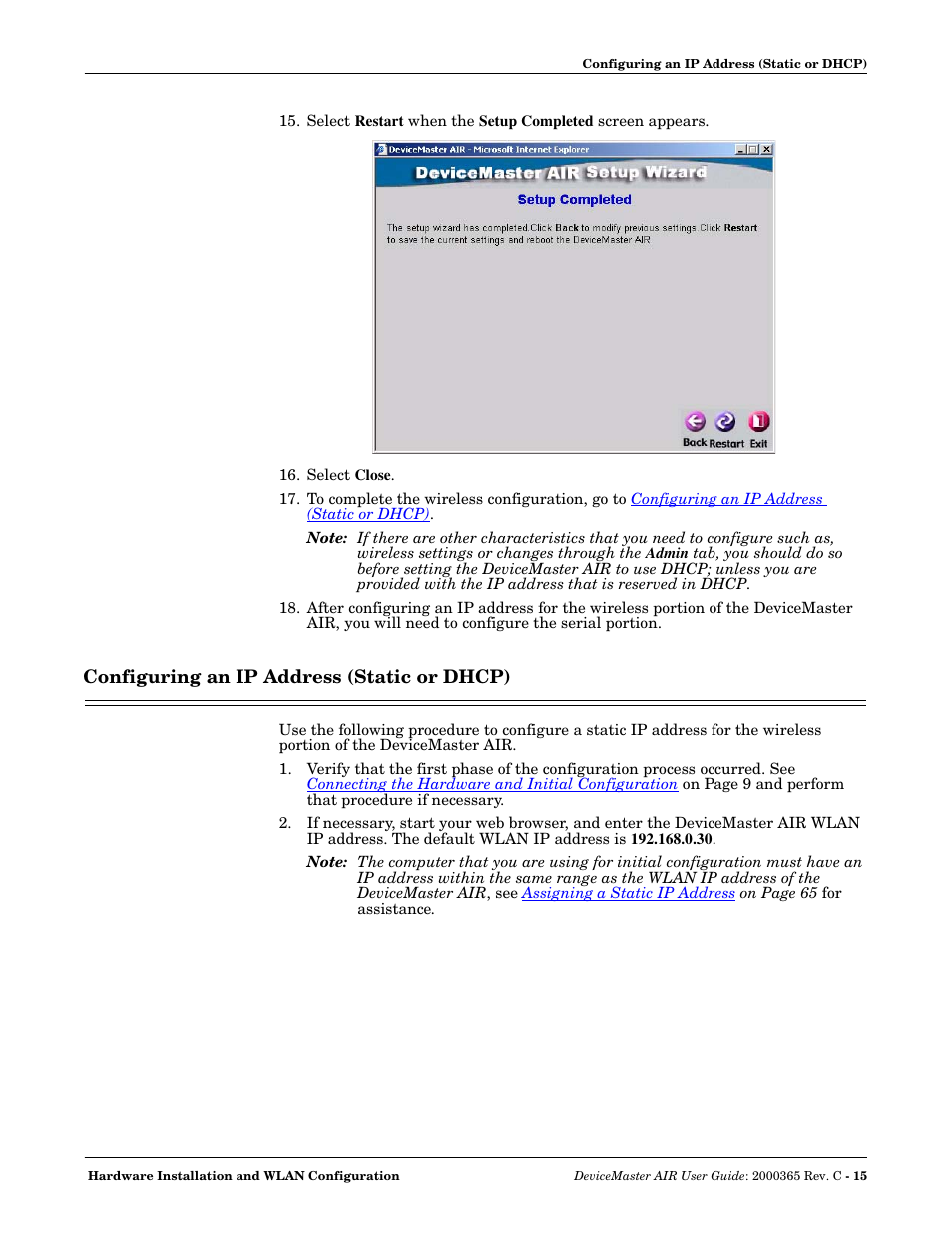 Configuring an ip address (static or dhcp) | Comtrol DM AIR User Manual | Page 15 / 74
