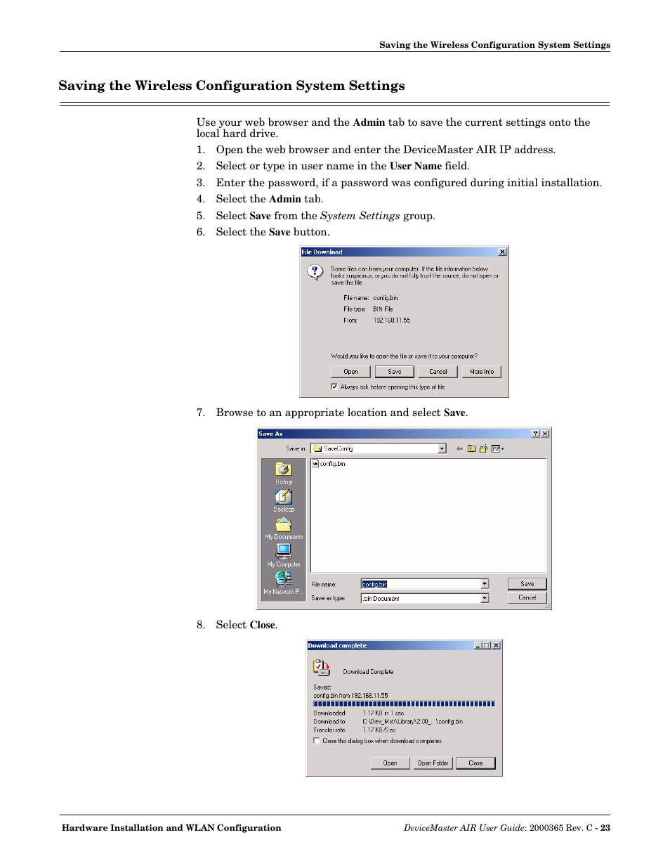 Saving the wireless configuration system settings | Comtrol DM AIR User Manual | Page 23 / 74