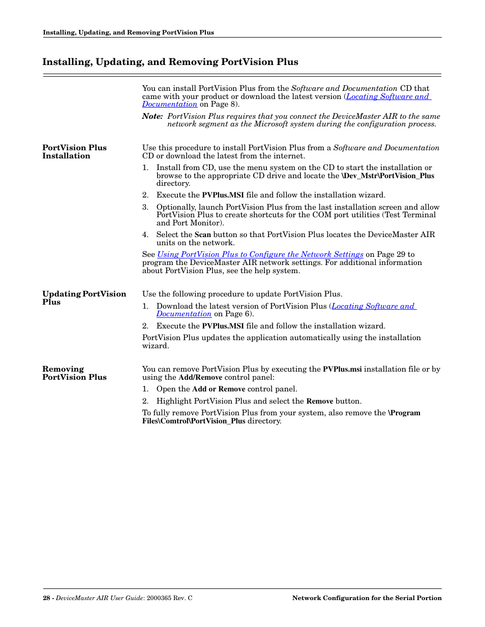 Installing, updating, and removing portvision plus, Portvision plus installation, Updating portvision plus | Removing portvision plus, Portvision plus, Is the fast | Comtrol DM AIR User Manual | Page 28 / 74