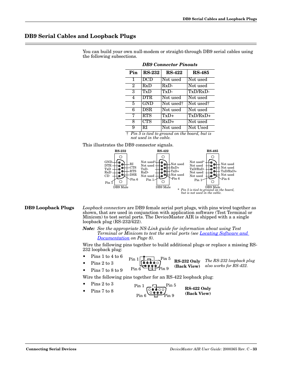 Db9 serial cables and loopback plugs, Db9 loopback plugs | Comtrol DM AIR User Manual | Page 33 / 74
