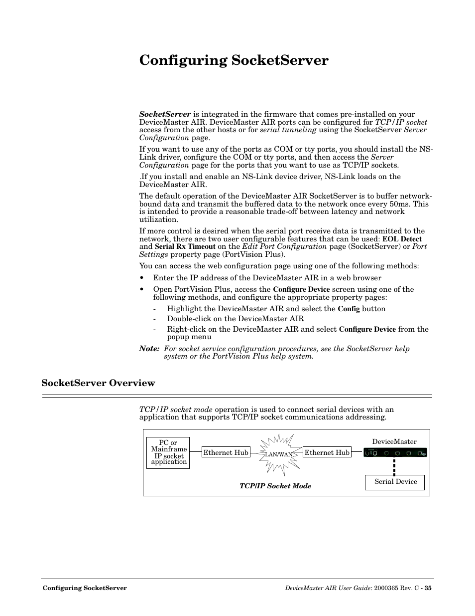 Configuring socketserver, Socketserver overview | Comtrol DM AIR User Manual | Page 35 / 74