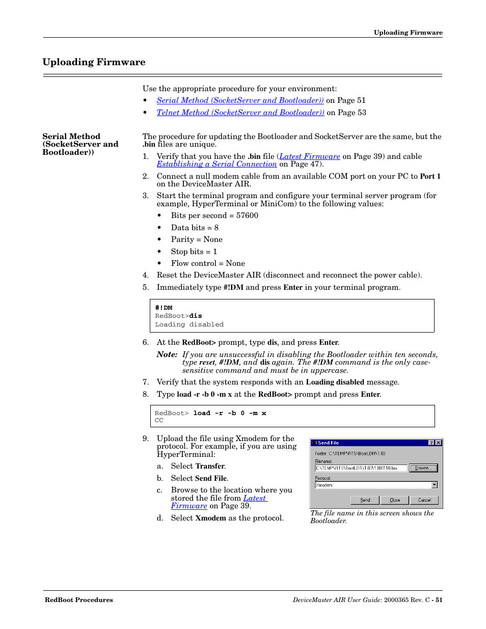 Uploading firmware, Serial method (socketserver and bootloader)) | Comtrol DM AIR User Manual | Page 51 / 74