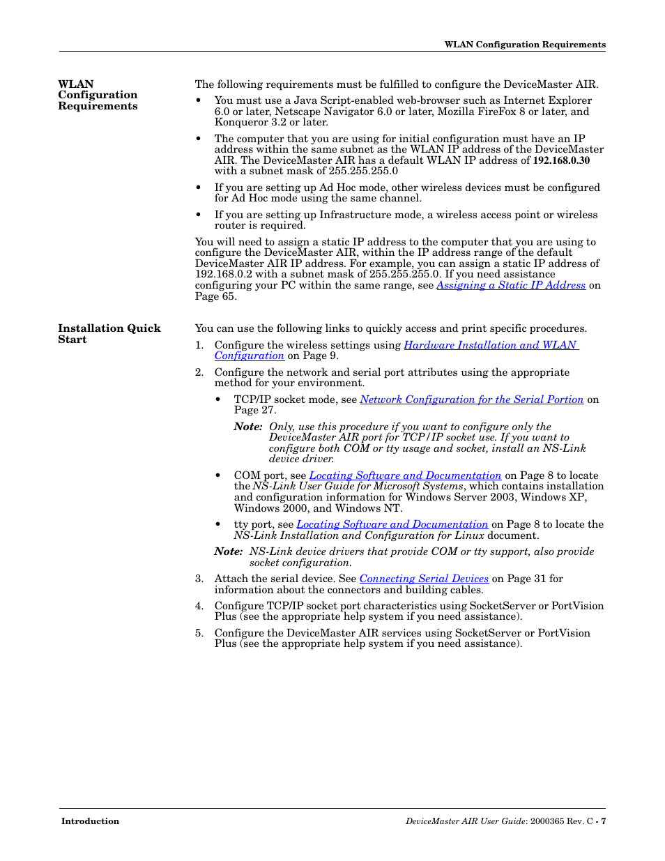 Wlan configuration requirements, Installation quick start | Comtrol DM AIR User Manual | Page 7 / 74