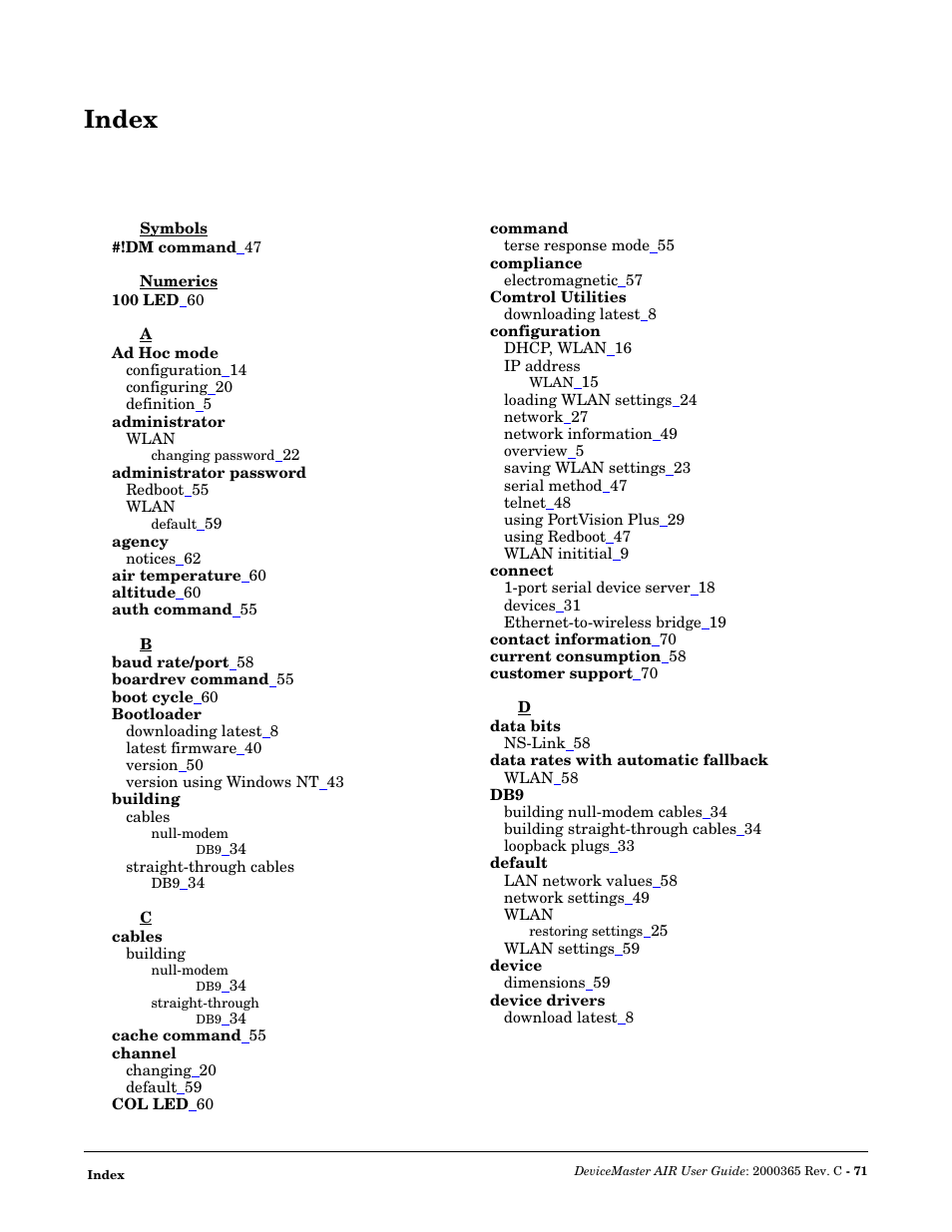 Index | Comtrol DM AIR User Manual | Page 71 / 74