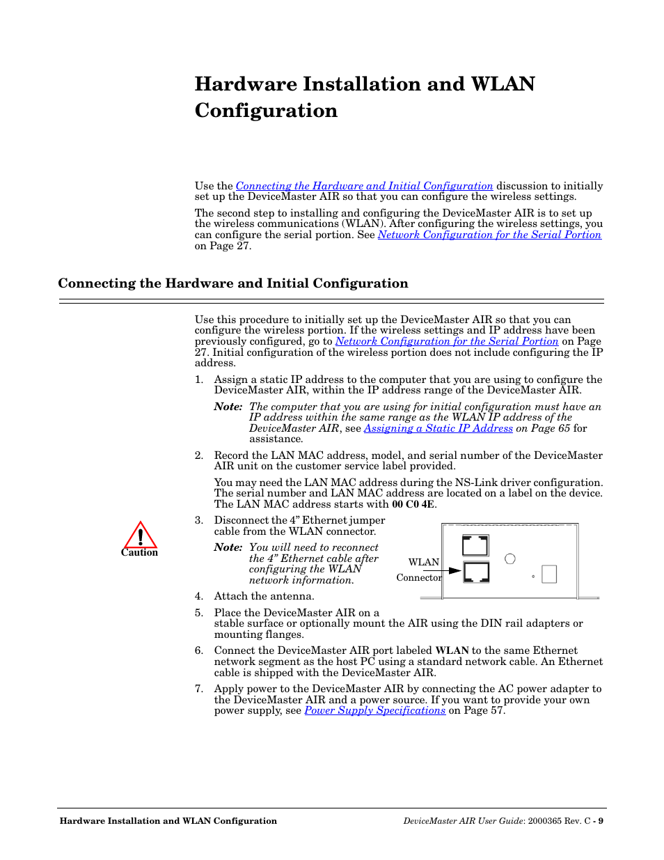 Hardware installation and wlan configuration, Connecting the hardware and initial configuration, Hardware installation and wlan | Configuration | Comtrol DM AIR User Manual | Page 9 / 74