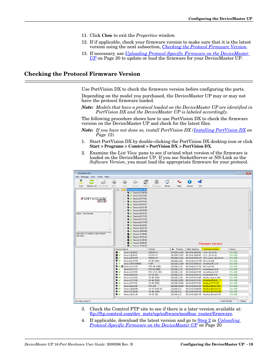 Checking the protocol firmware version | Comtrol UP 16-Port User Manual | Page 19 / 54