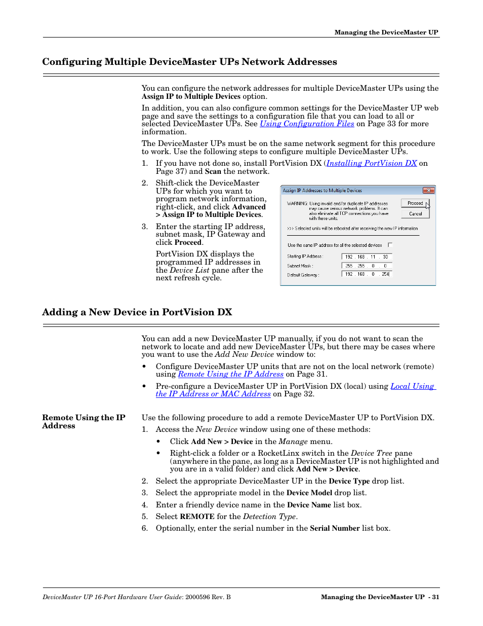 Adding a new device in portvision dx, Remote using the ip address | Comtrol UP 16-Port User Manual | Page 31 / 54