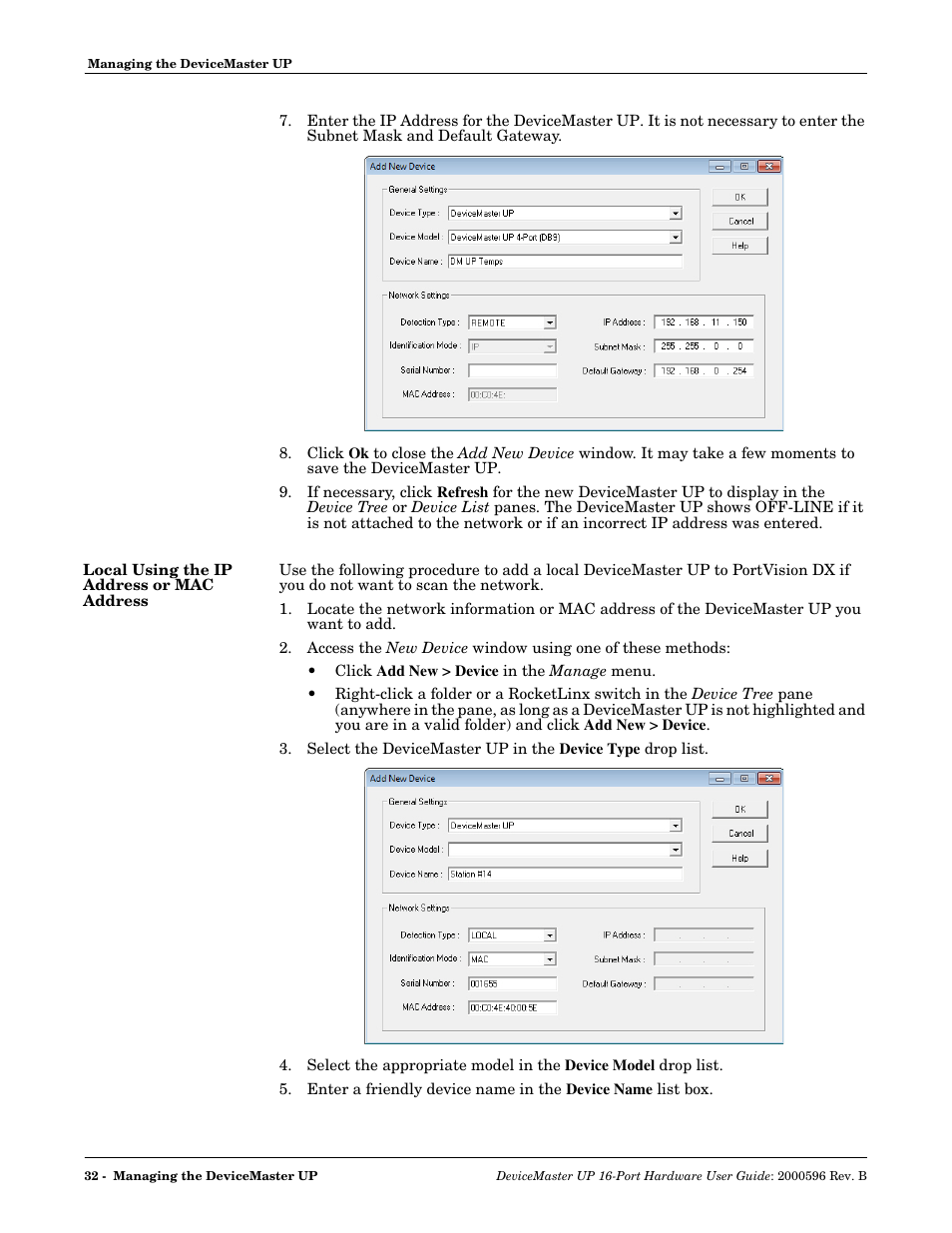 Local using the ip address or mac address, Local using, The ip address or mac address | Comtrol UP 16-Port User Manual | Page 32 / 54