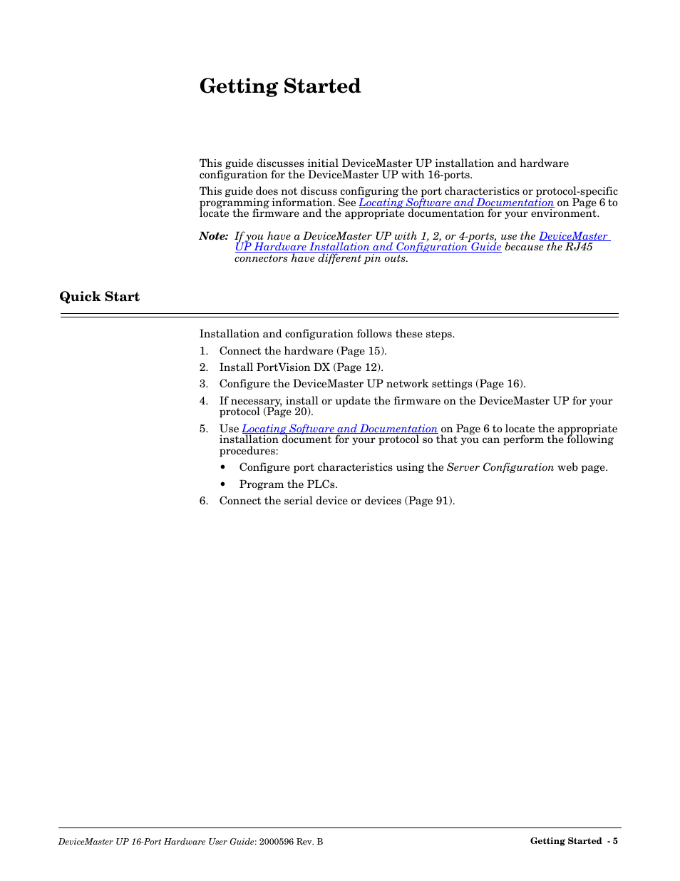 Getting started, Quick start | Comtrol UP 16-Port User Manual | Page 5 / 54