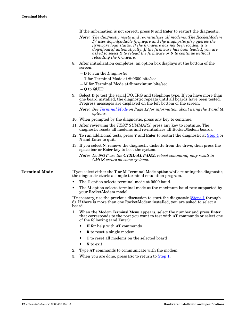 Terminal mode | Comtrol RM-4 User Manual | Page 12 / 19