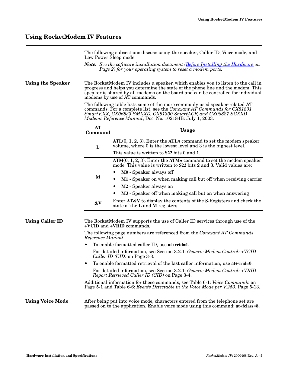 Using rocketmodem iv features, Using the speaker, Using caller id | Using voice mode | Comtrol RM-4 User Manual | Page 5 / 19