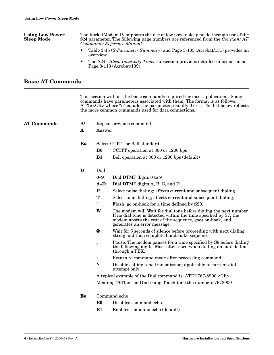 Using low power sleep mode, Basic at commands, At commands | Comtrol RM-4 User Manual | Page 6 / 19
