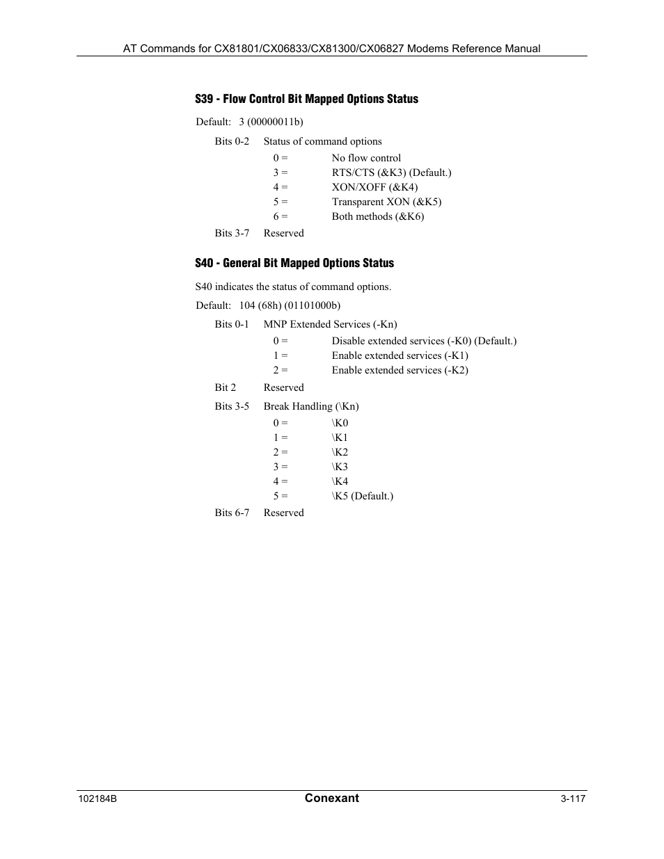 S36 - lapm failure control, S38 - delay before forced hang up | Comtrol AT Commands User Manual | Page 143 / 206