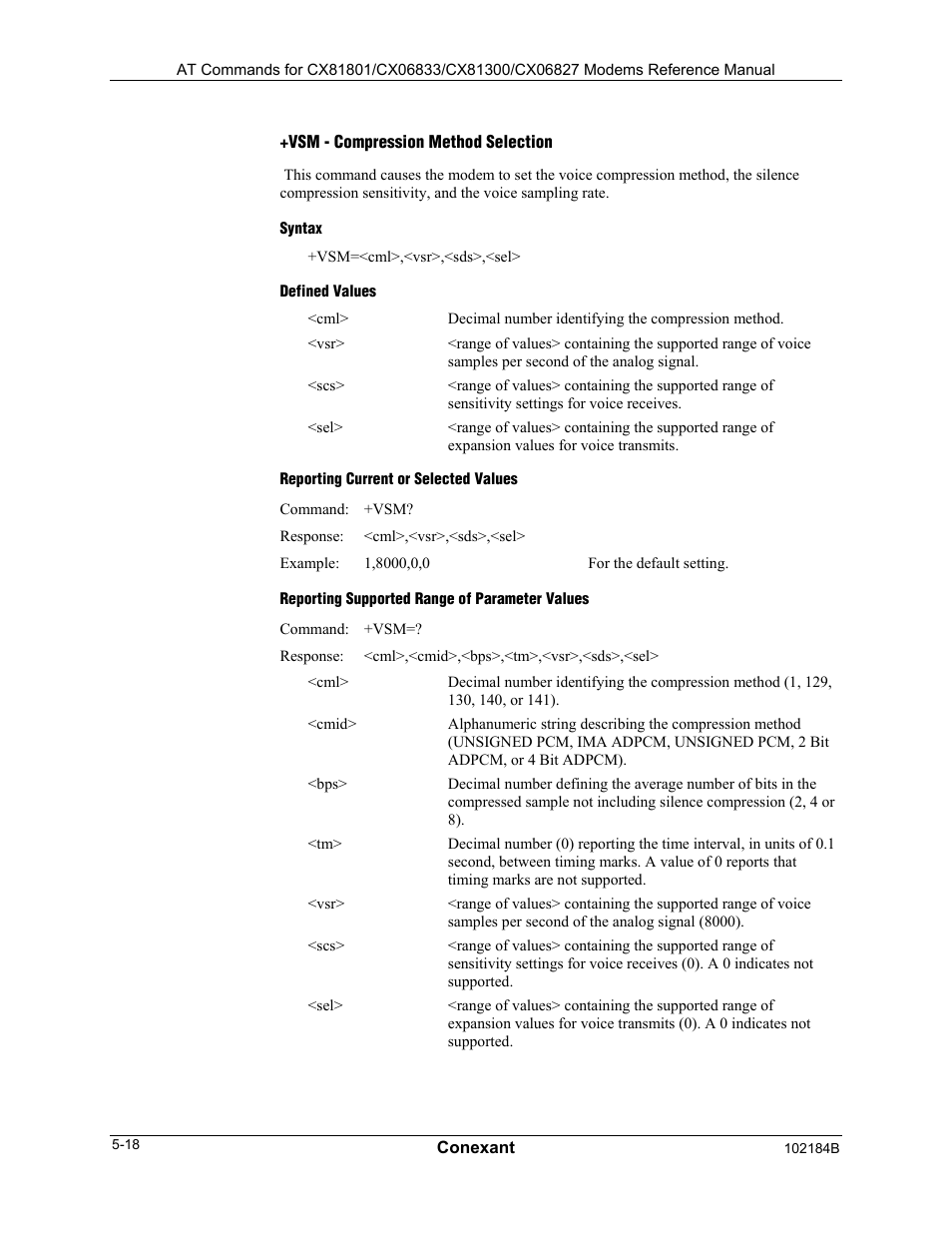 Vrn - ringback never appeared timer, Syntax, Defined values | Reporting current or selected values, Reporting supported range of parameter values, Result codes | Comtrol AT Commands User Manual | Page 194 / 206