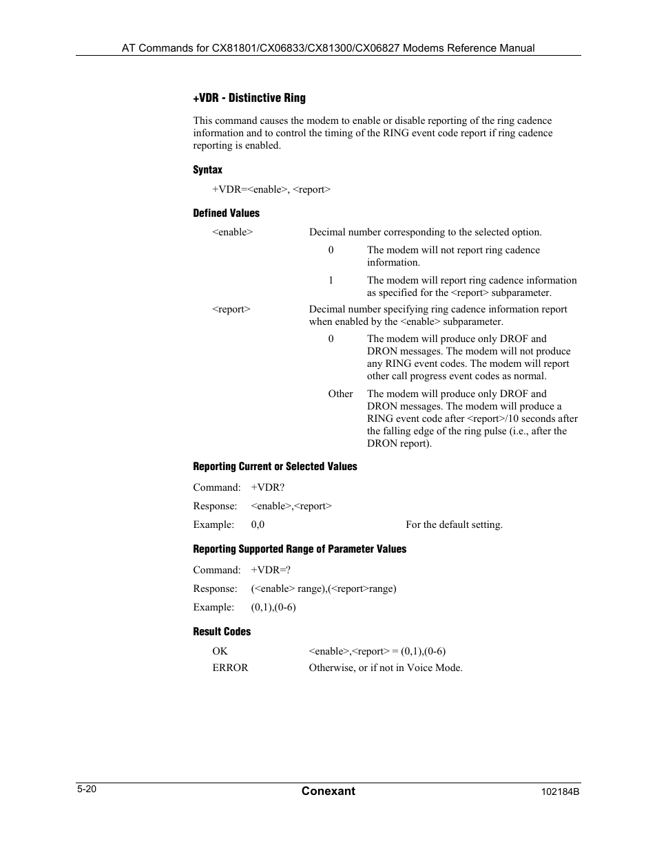 Vsm - compression method selection, Syntax, Defined values | Reporting current or selected values, Reporting supported range of parameter values | Comtrol AT Commands User Manual | Page 196 / 206