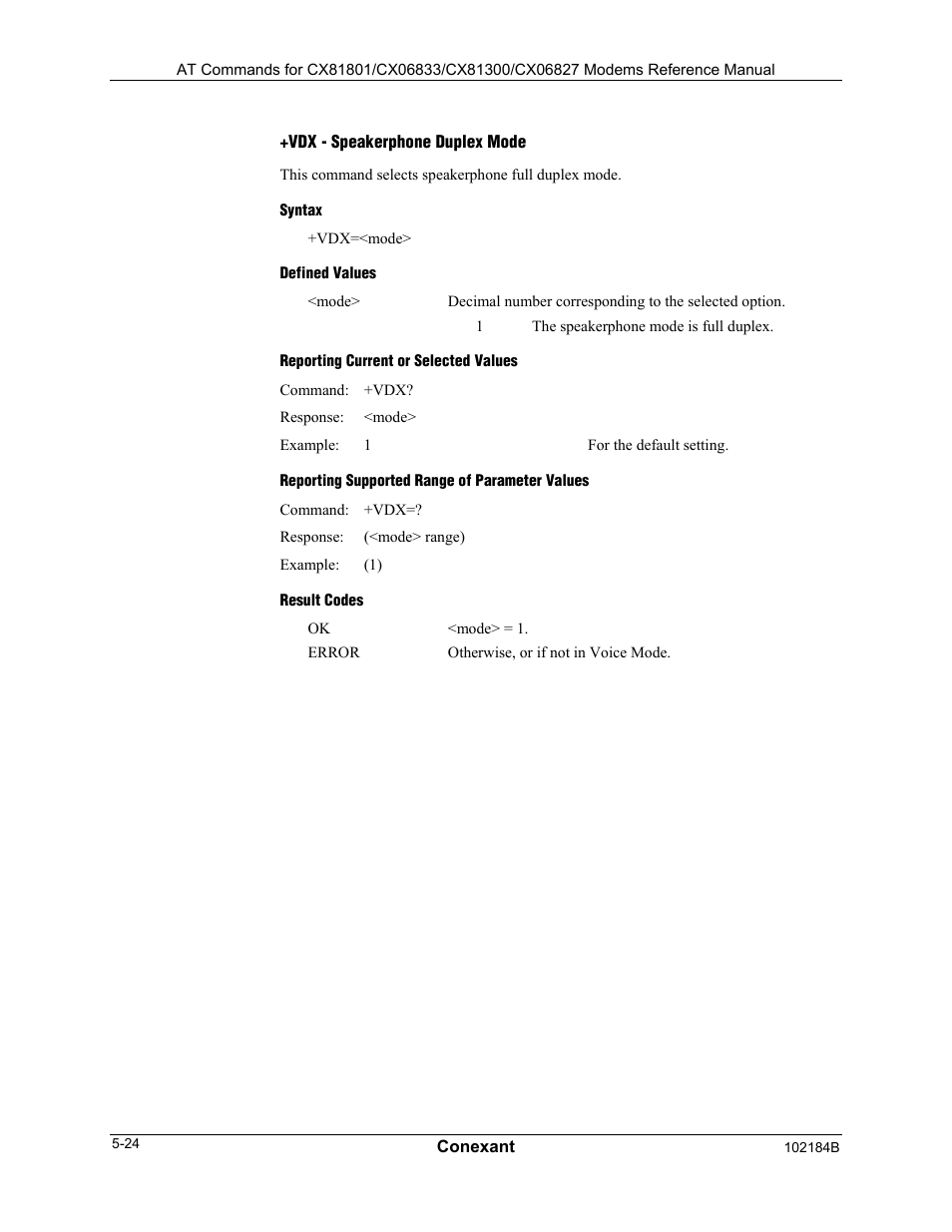 Syntax, Defined values, Reporting current or selected values | Reporting supported range of parameter values, Result codes | Comtrol AT Commands User Manual | Page 200 / 206