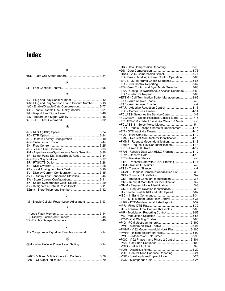 Vgm - microphone gain, Syntax, Defined values | Reporting current or selected values, Reporting supported range of parameter values, Result codes, Index | Comtrol AT Commands User Manual | Page 203 / 206