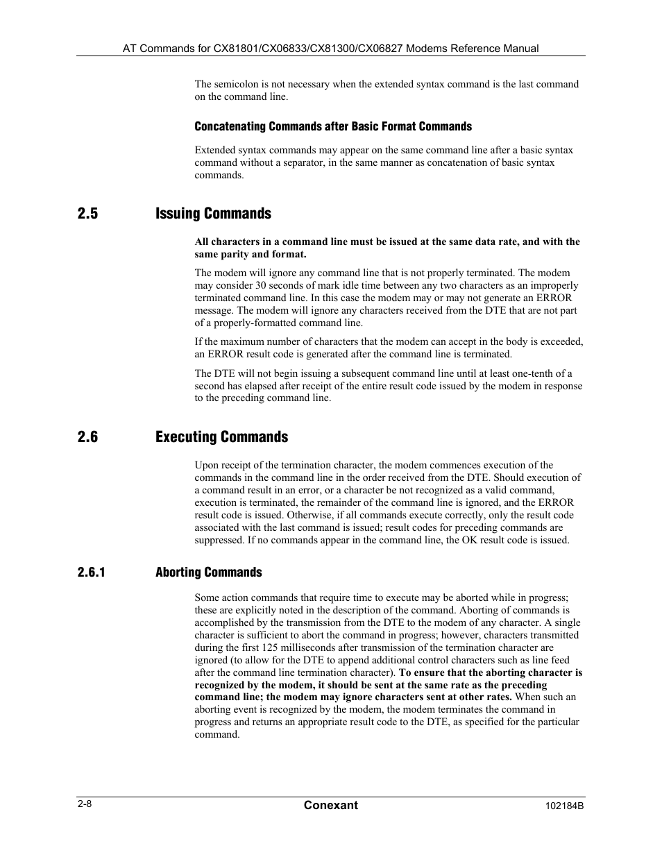Concatenating commands after basic format commands, Issuing commands, Executing commands | Aborting commands, 5 issuing commands, 6 executing commands | Comtrol AT Commands User Manual | Page 22 / 206