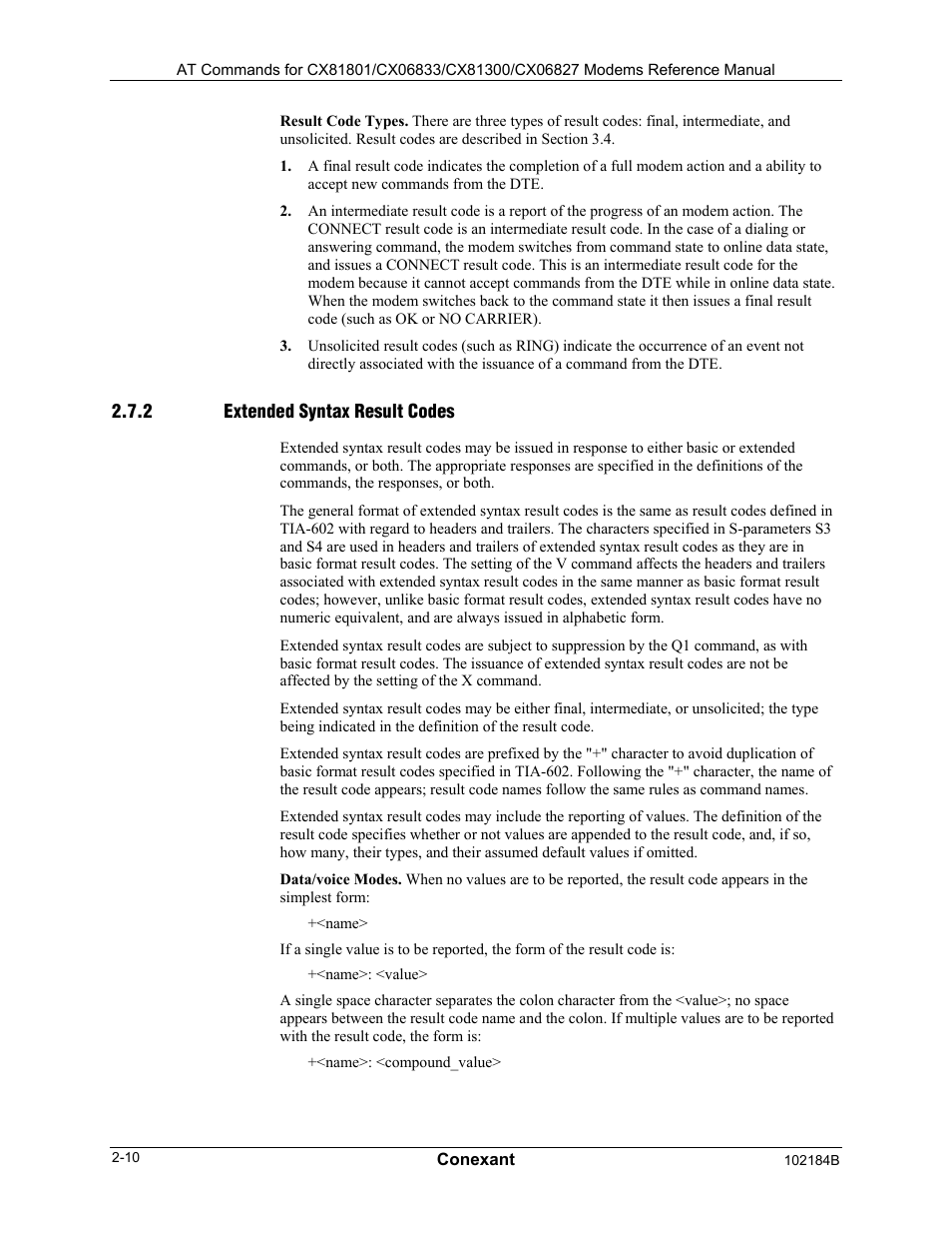 Extended syntax result codes | Comtrol AT Commands User Manual | Page 24 / 206