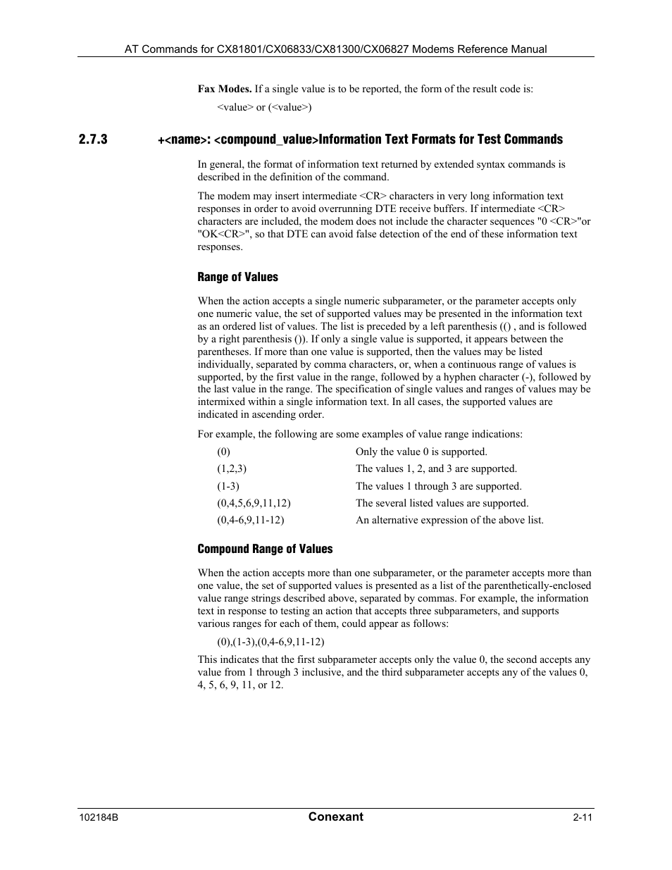 Range of values, Compound range of values | Comtrol AT Commands User Manual | Page 25 / 206