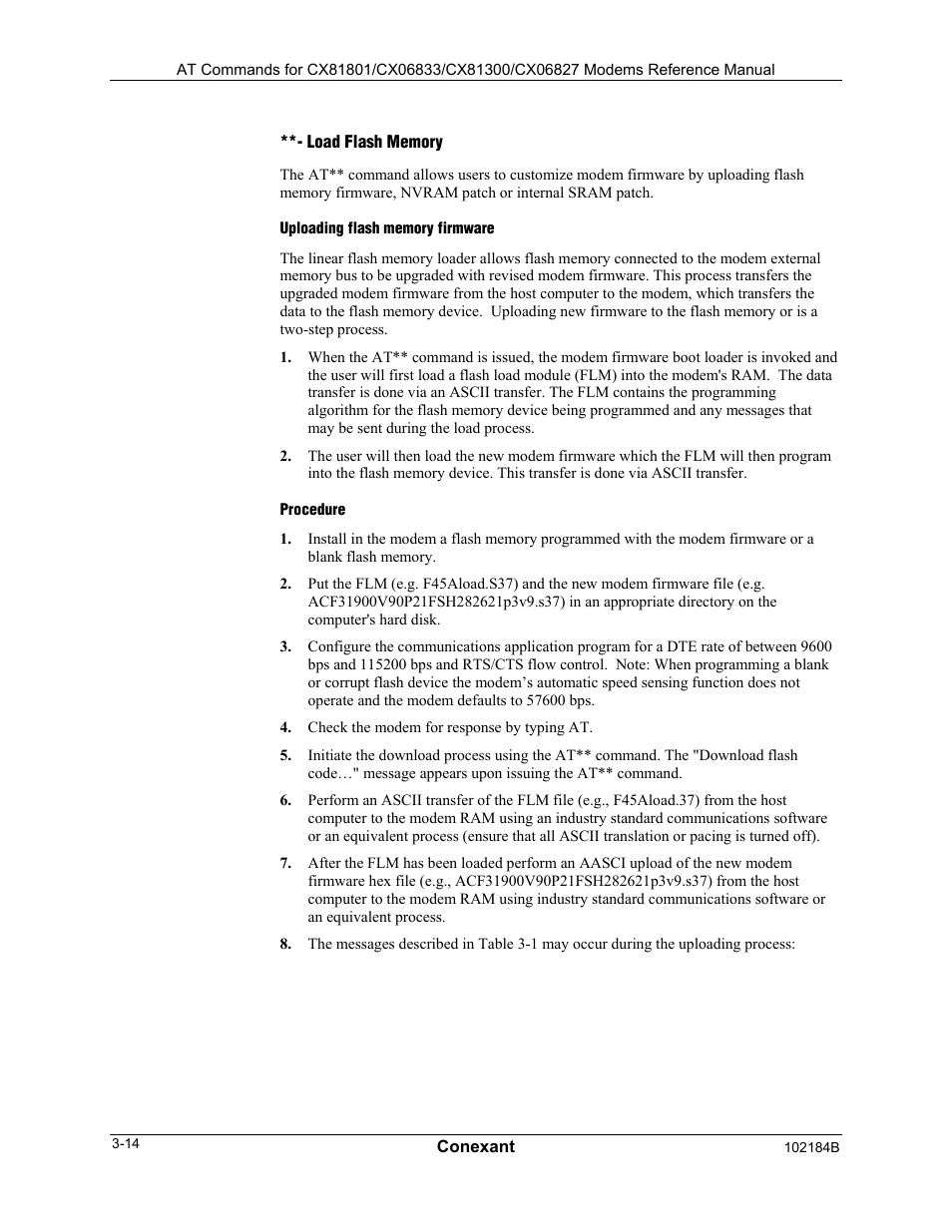 Load flash memory, Uploading flash memory firmware, Procedure | Comtrol AT Commands User Manual | Page 40 / 206