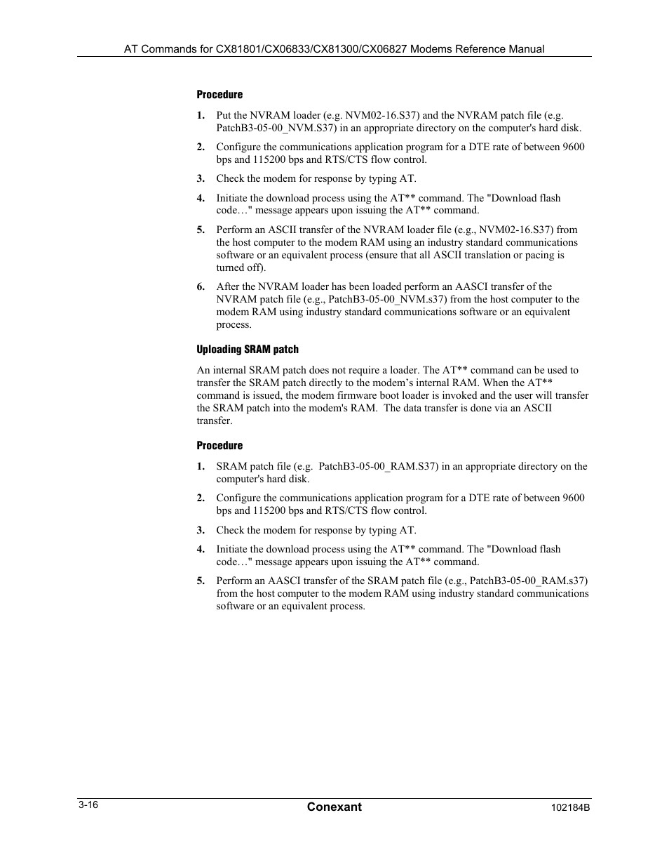 Procedure, Uploading sram patch | Comtrol AT Commands User Manual | Page 42 / 206