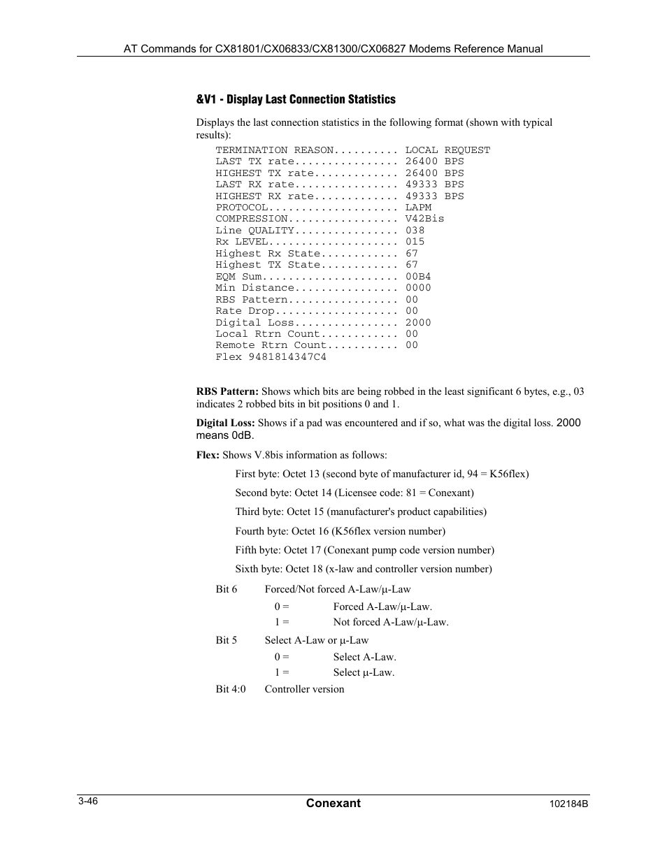 V1 - display last connection statistics | Comtrol AT Commands User Manual | Page 72 / 206