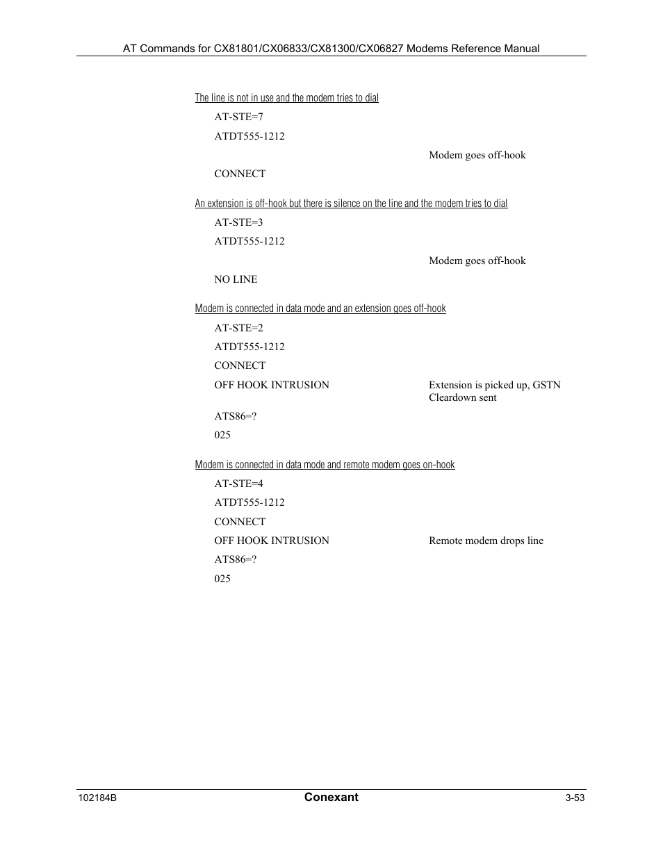 The line is not in use and the modem tries to dial | Comtrol AT Commands User Manual | Page 79 / 206