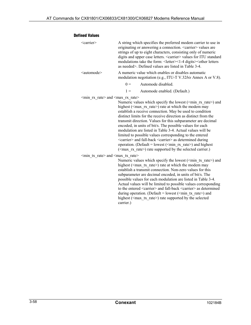 Defined values | Comtrol AT Commands User Manual | Page 84 / 206