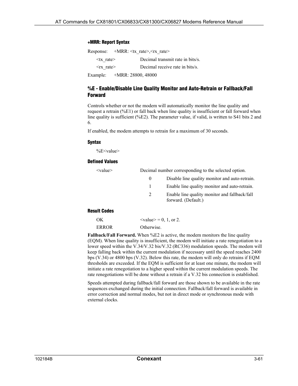Mrr: report syntax, Syntax, Defined values | Result codes | Comtrol AT Commands User Manual | Page 87 / 206
