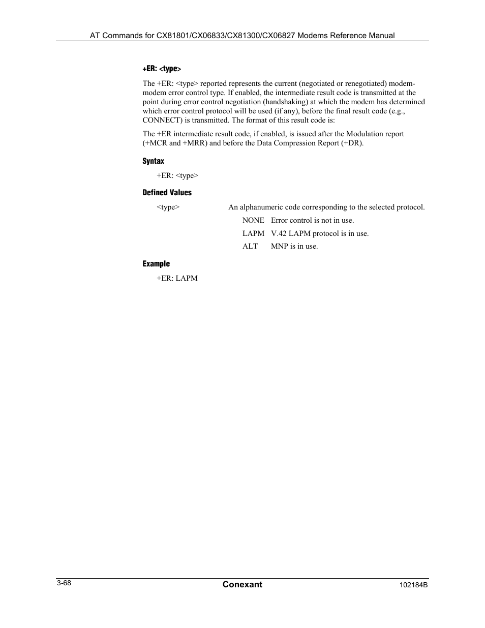 Er: <type, Syntax, Defined values | Example | Comtrol AT Commands User Manual | Page 94 / 206